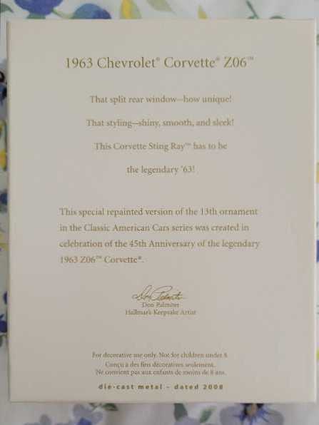 CAC#13 1963 Chevrolet Corvette Z06 #13 Repaint - Classic American Cars- Repaint (Cars) ornament collectible [Barcode 795902068745] - Main Image 3