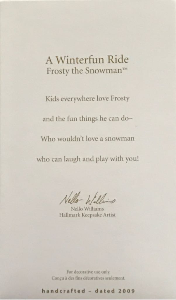 A Winterfun Ride - Frosty The Snowman - Frosty The Snowman (Frosty The Snowman) ornament collectible [Barcode 795902078898] - Main Image 2