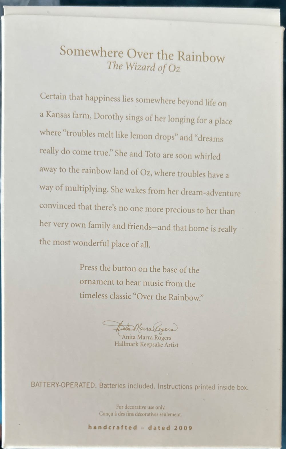 Oz - Dorothy & Toto: “SOMEWHERE OVER the RAINBOW” - The Wizard of Oz - Kansas (MAGIC: Sound) ornament collectible [Barcode 795902078935] - Main Image 2