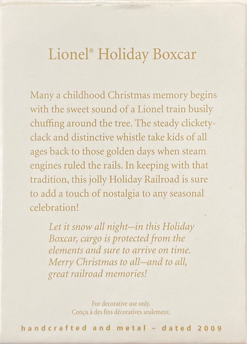 Holiday Boxcar - Lionel Train Series (Trains) ornament collectible [Barcode 795902078942] - Main Image 2