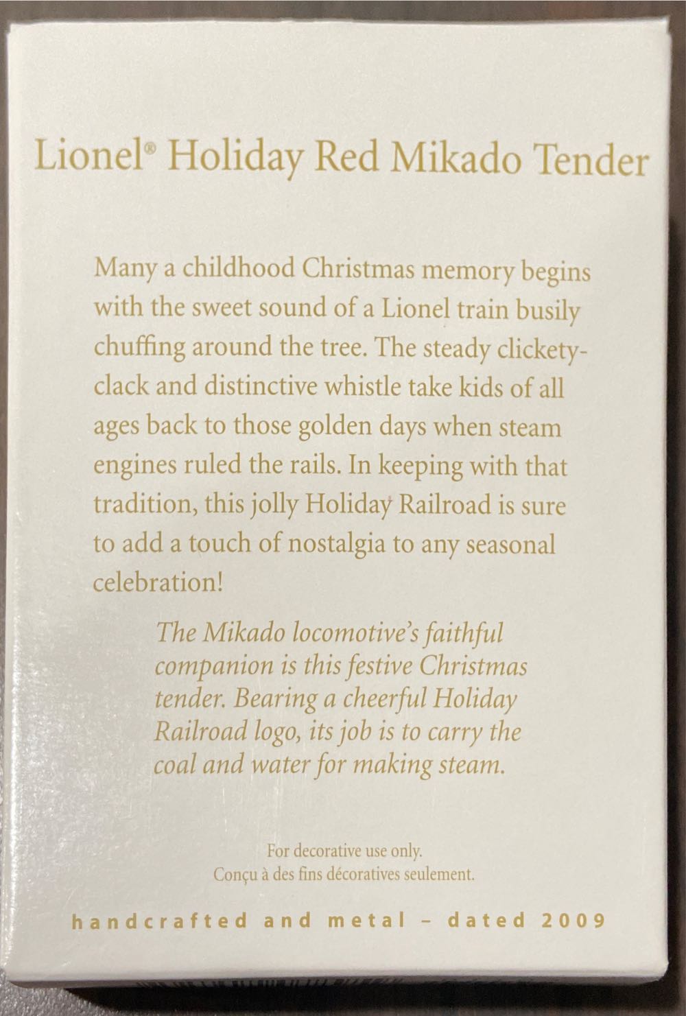 Lionel Holiday Red Mikado Tender - Lionel Train Series (Trains) ornament collectible [Barcode 795902078959] - Main Image 2
