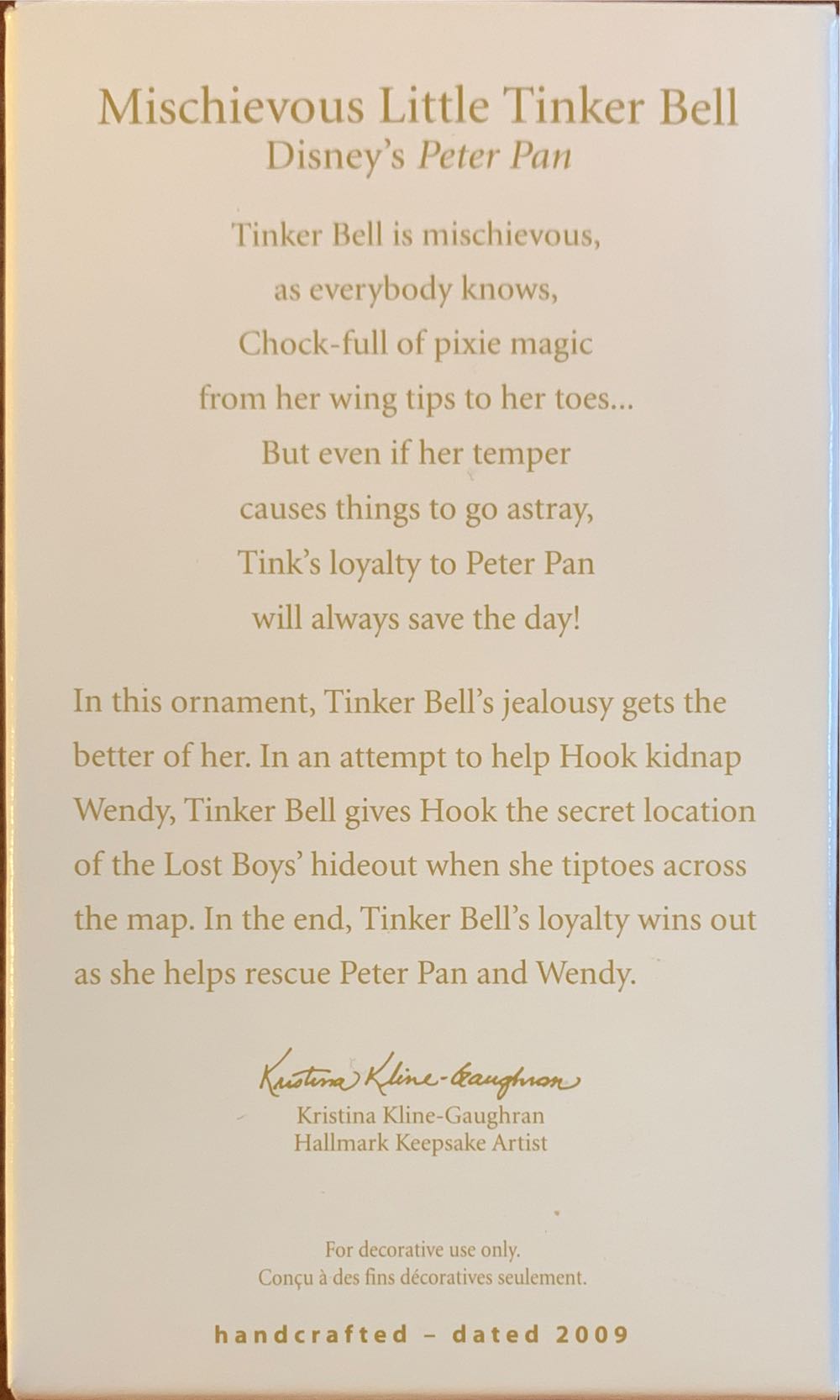 Mischievous Little Tinker Bell - Disney’s Peter Pan (Disney) ornament collectible [Barcode 795902081775] - Main Image 2