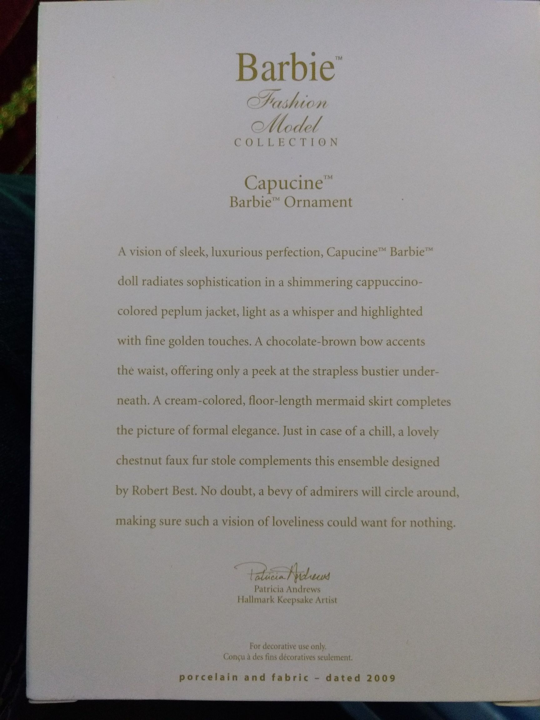 FMB Capucine Barbie Ornament - Barbie Fashion Model Collection (Barbie) ornament collectible [Barcode 795902083472] - Main Image 2