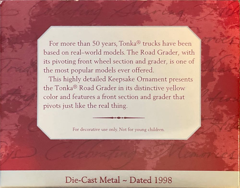 1998 Tonka Road Grader - Tonka (Tonka) ornament collectible [Barcode 015012433265] - Main Image 3