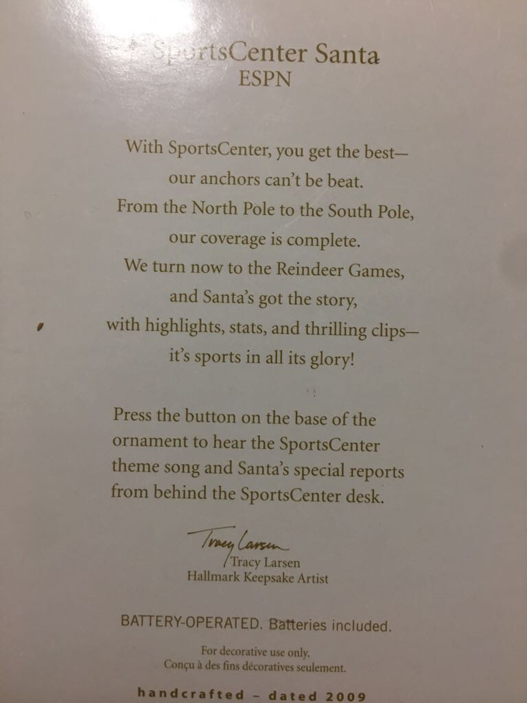 SportsCenter Santa - ESPN (Sports) ornament collectible [Barcode 795902086220] - Main Image 2