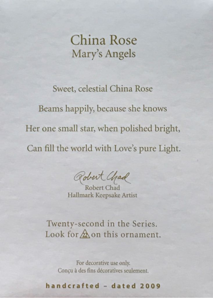 MA#22 China Rose - Mary’s Angels (Angels) ornament collectible [Barcode 795902088231] - Main Image 2