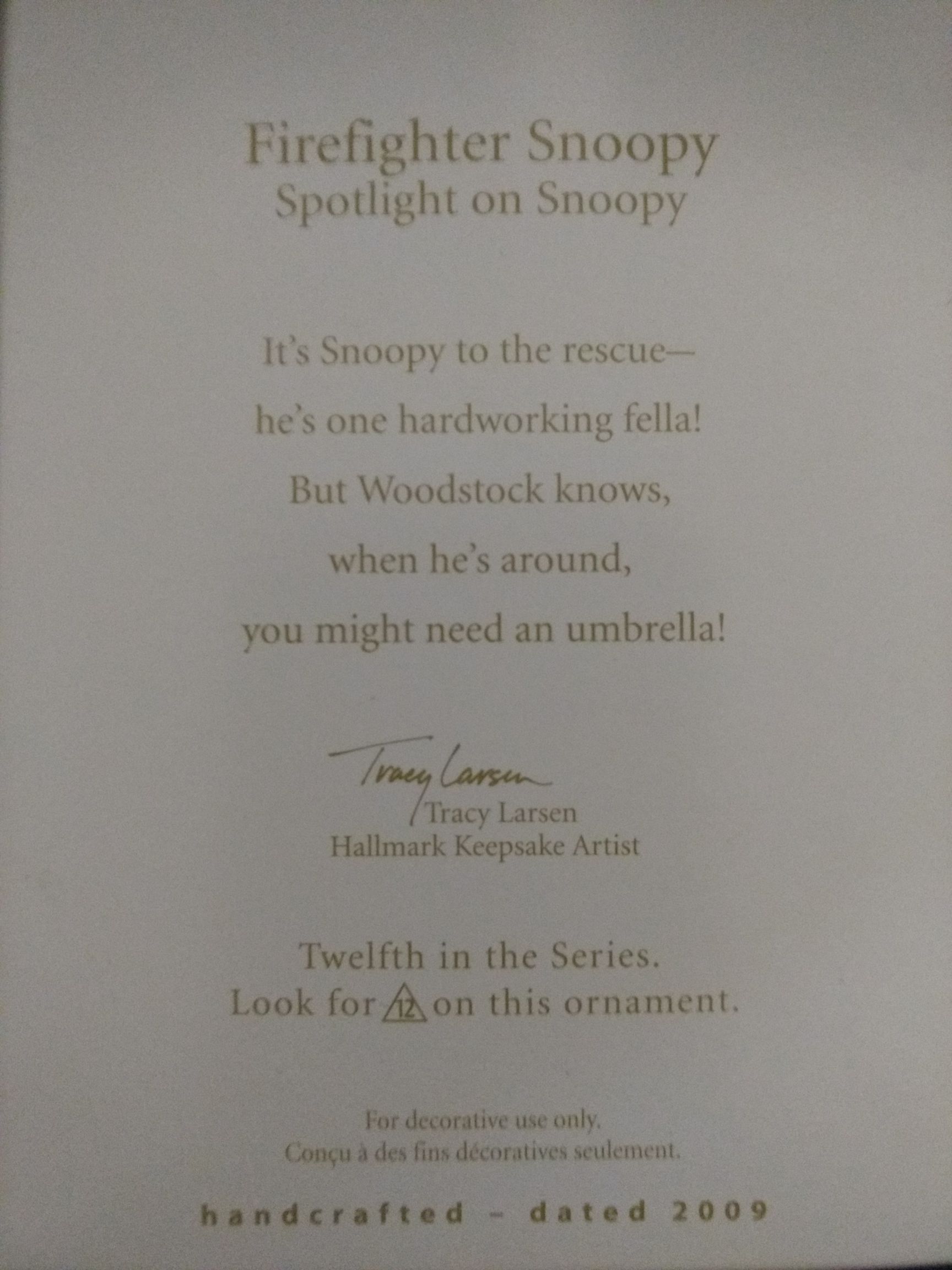 Firefighter Snoopy #12 - Spotlight On Snoopy (Peanuts) ornament collectible [Barcode 795902088262] - Main Image 2