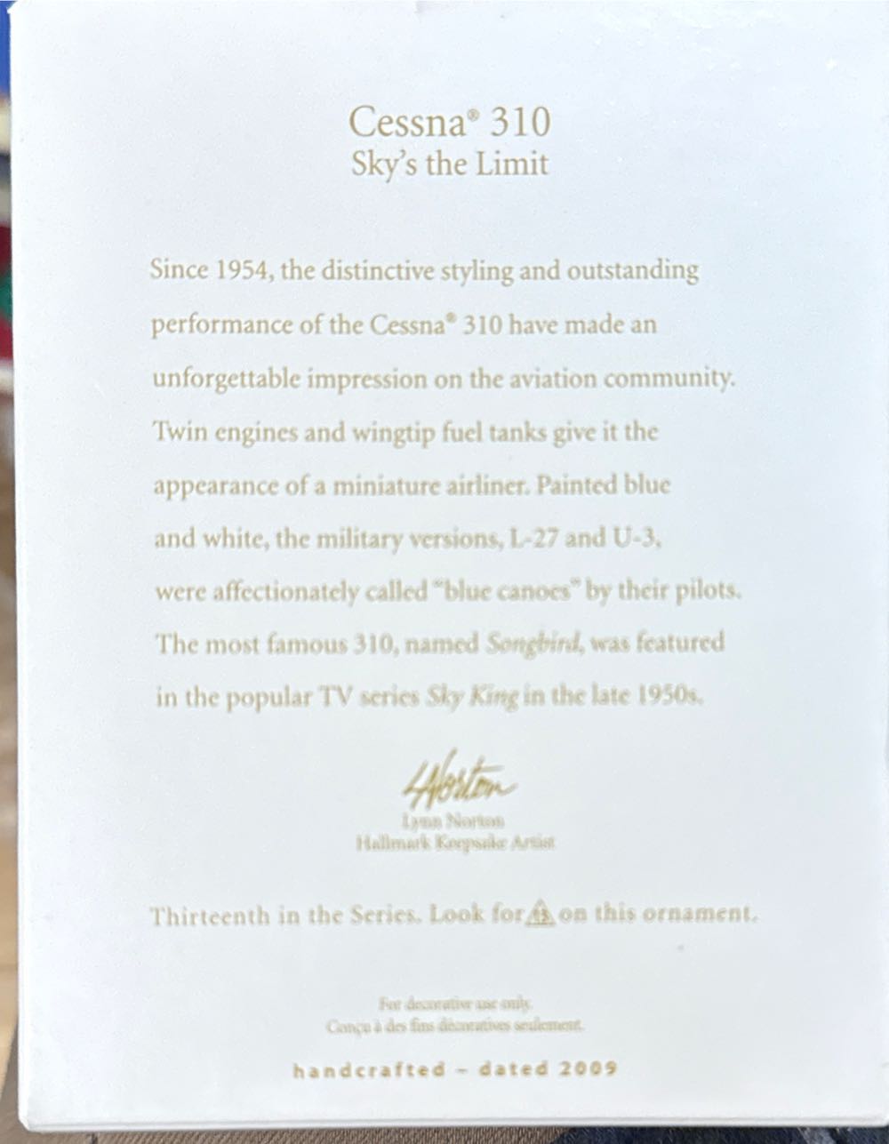 Cessna 310 - Sky’s The Limit (Aviation) ornament collectible [Barcode 795902088330] - Main Image 3