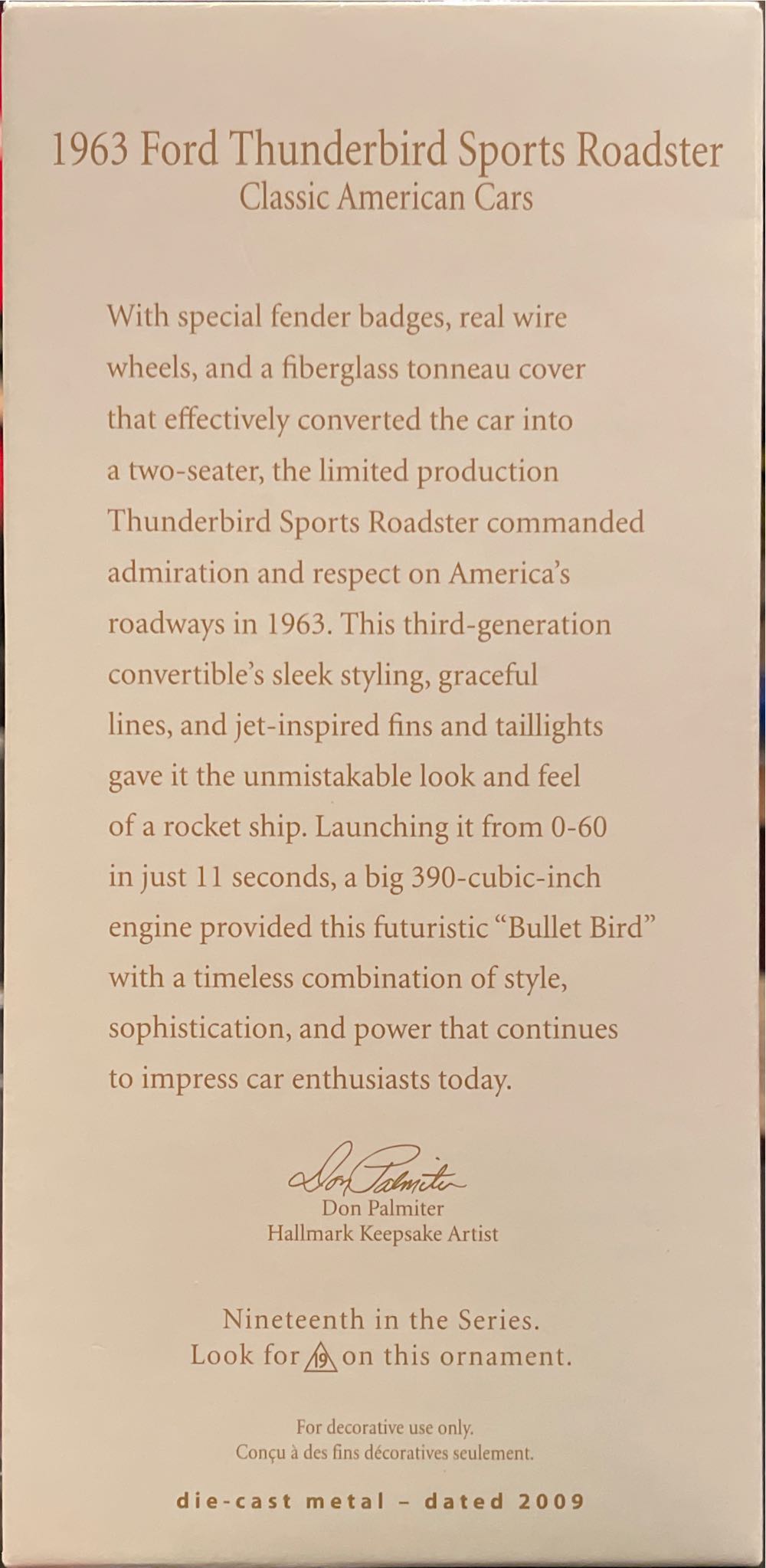 #19 1963 Ford Thunderbird Sports Roadster #19 - Classic American Cars (Cars) ornament collectible [Barcode 795902088347] - Main Image 2