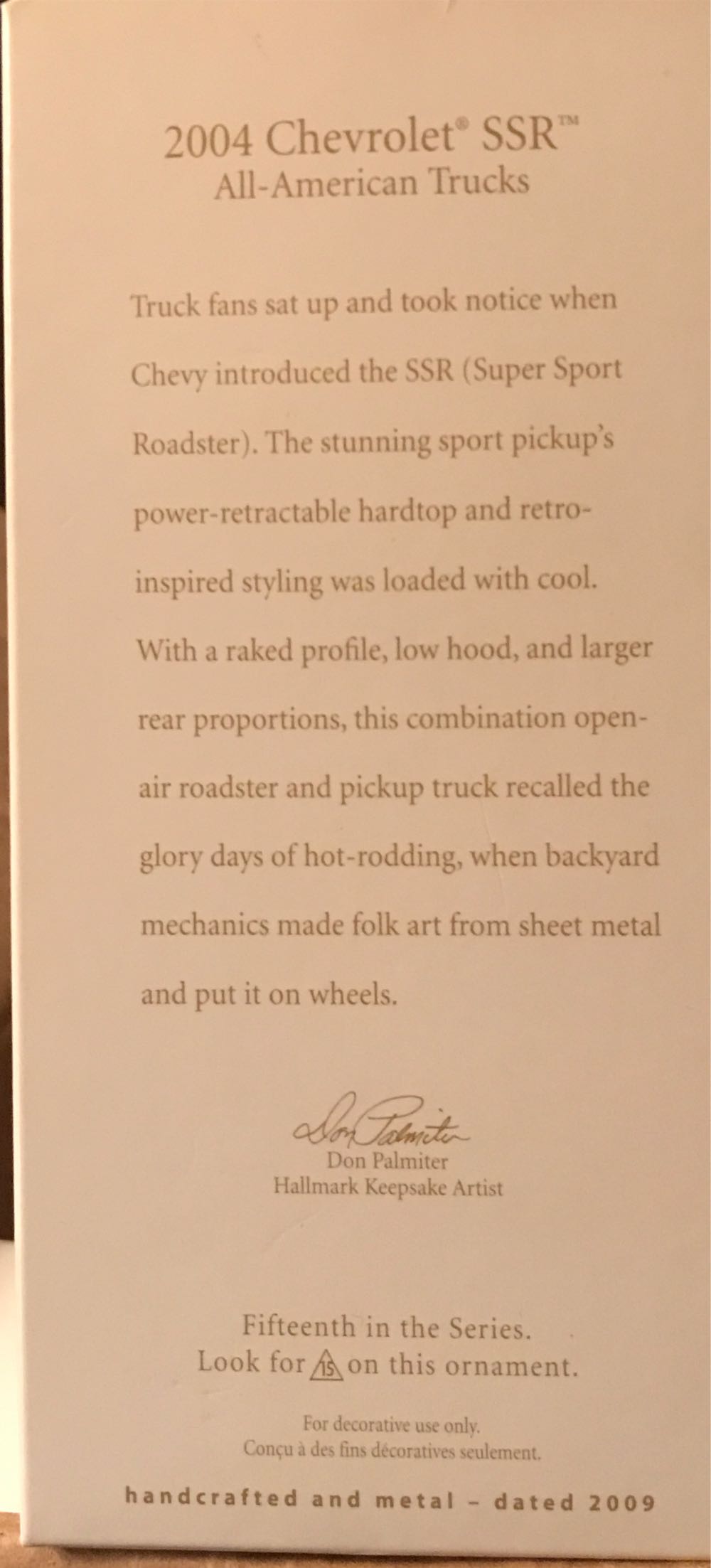 AAT#15 2004 Chevrolet SSR - All-American Trucks (Trucks) ornament collectible [Barcode 795902088354] - Main Image 3