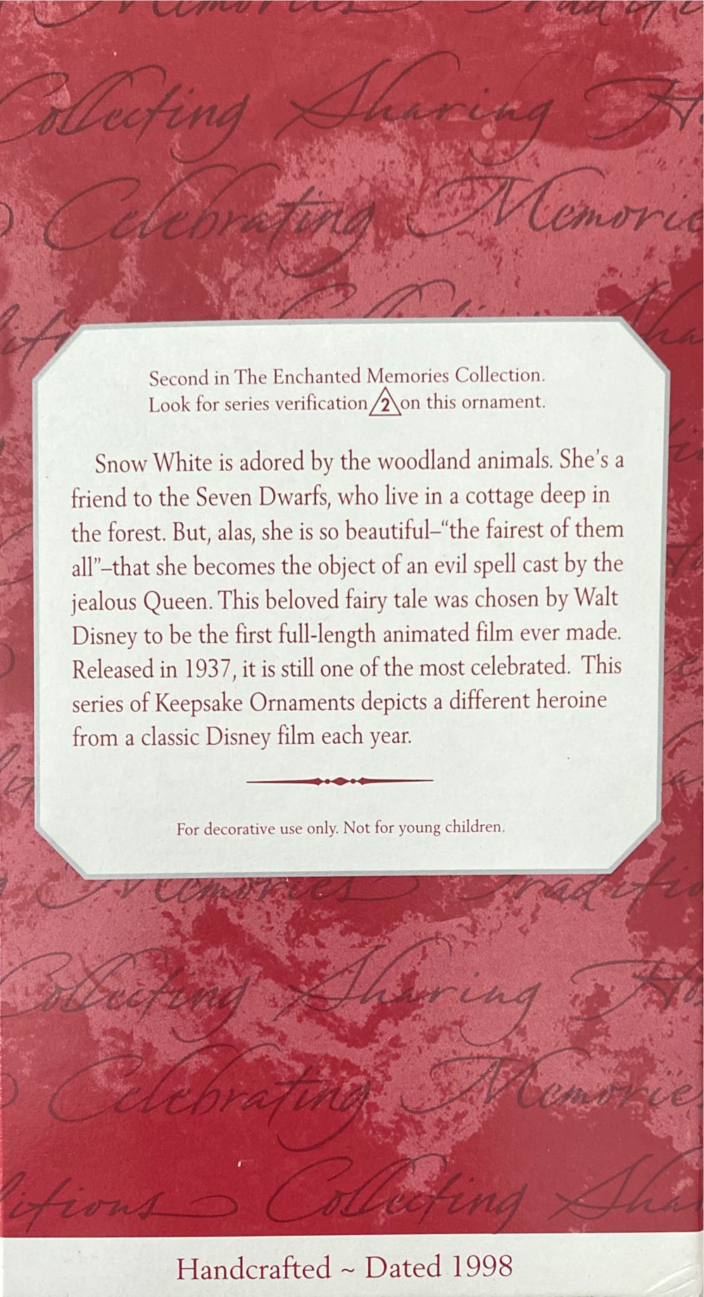 Walt Disney’s Snow White - Disney Snow White and the Seven Dwarfs (Victorian / storybook pastoral scene; girl feeding a bird; cottage landscape) ornament collectible [Barcode 015012433586] - Main Image 2