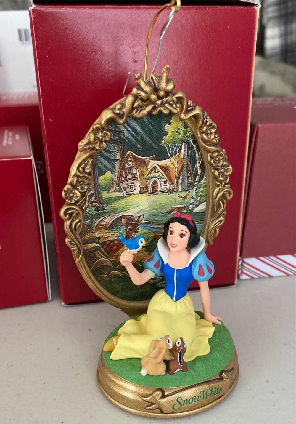Walt Disney’s Snow White - Disney Snow White and the Seven Dwarfs (Victorian / storybook pastoral scene; girl feeding a bird; cottage landscape) ornament collectible [Barcode 015012433586] - Main Image 4