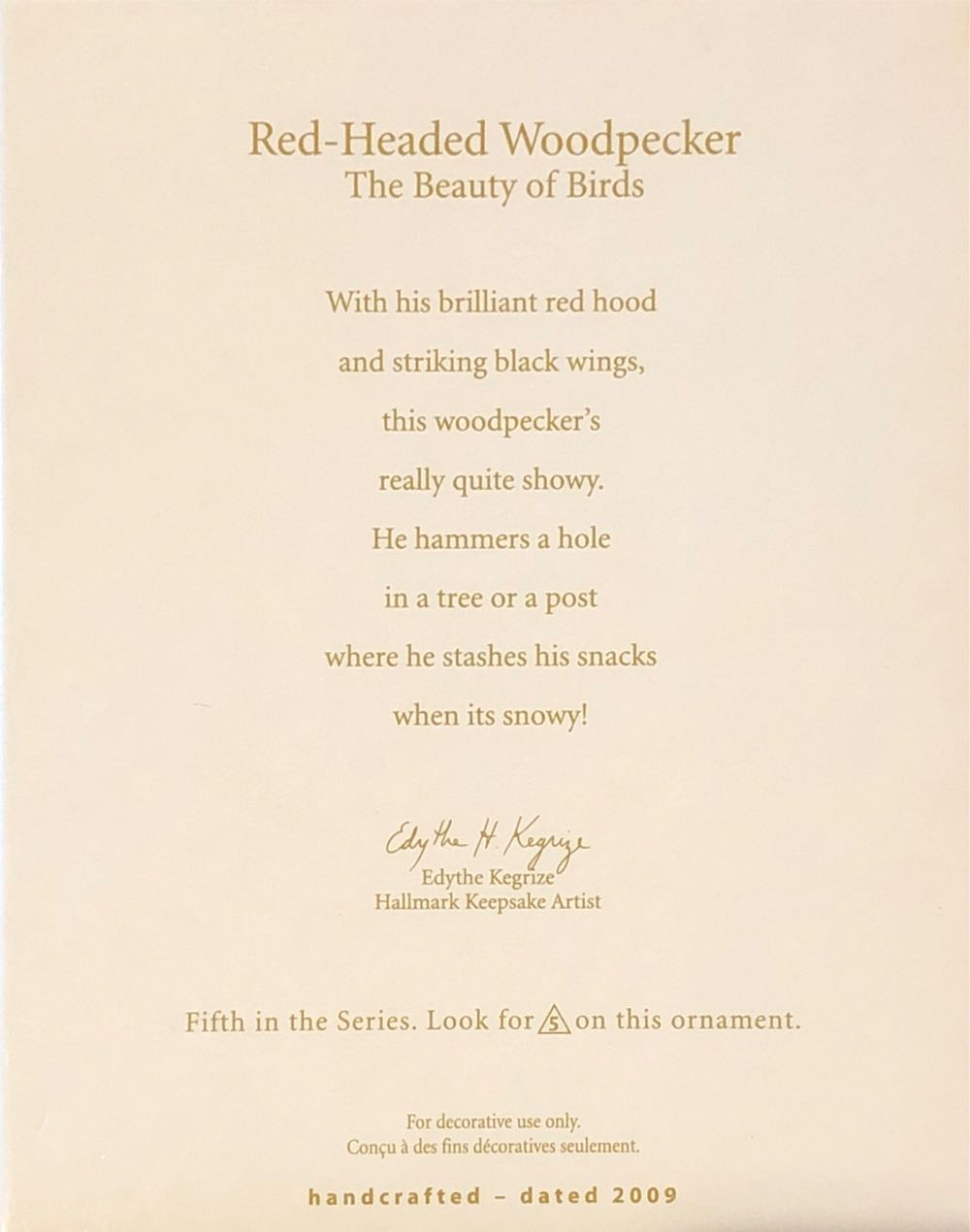 Red-Headed Woodpecker 2009 - Beauty Of Birds (Birds) ornament collectible [Barcode 795902088378] - Main Image 3