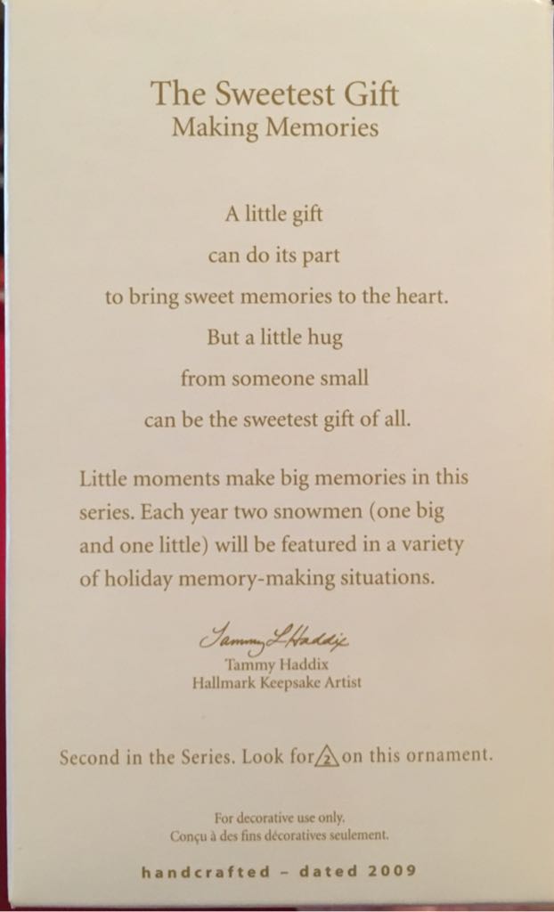 Making Memories #2 The Sweetest Gift 🐻 - Making Memories (Snowman) ornament collectible [Barcode 795902088392] - Main Image 2
