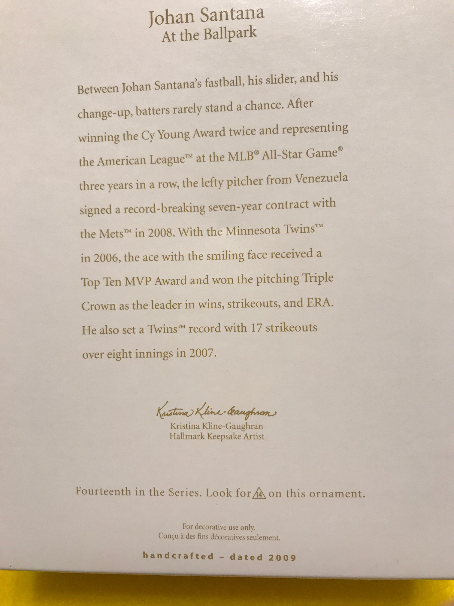 2009 Johann Santana - At the Ballpark (Sports) ornament collectible [Barcode 795902088439] - Main Image 2