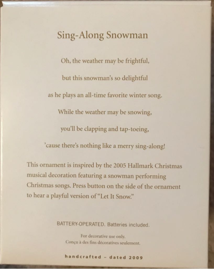 Sing-Along Snowman - Magic Sound (Music - Piano) ornament collectible [Barcode 795902088729] - Main Image 2