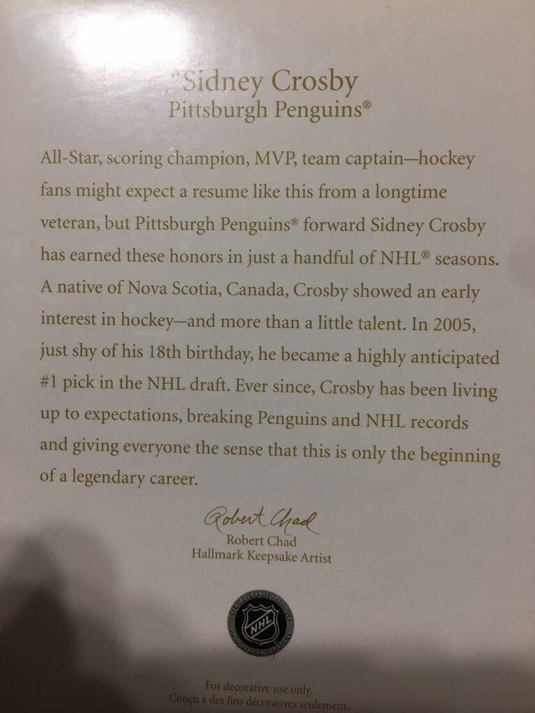 NHL: Sidney Crosby Pittsburgh Penguins 2009 Ornament - NHL Hockey (Sidney Crosby) ornament collectible [Barcode 795902090463] - Main Image 2