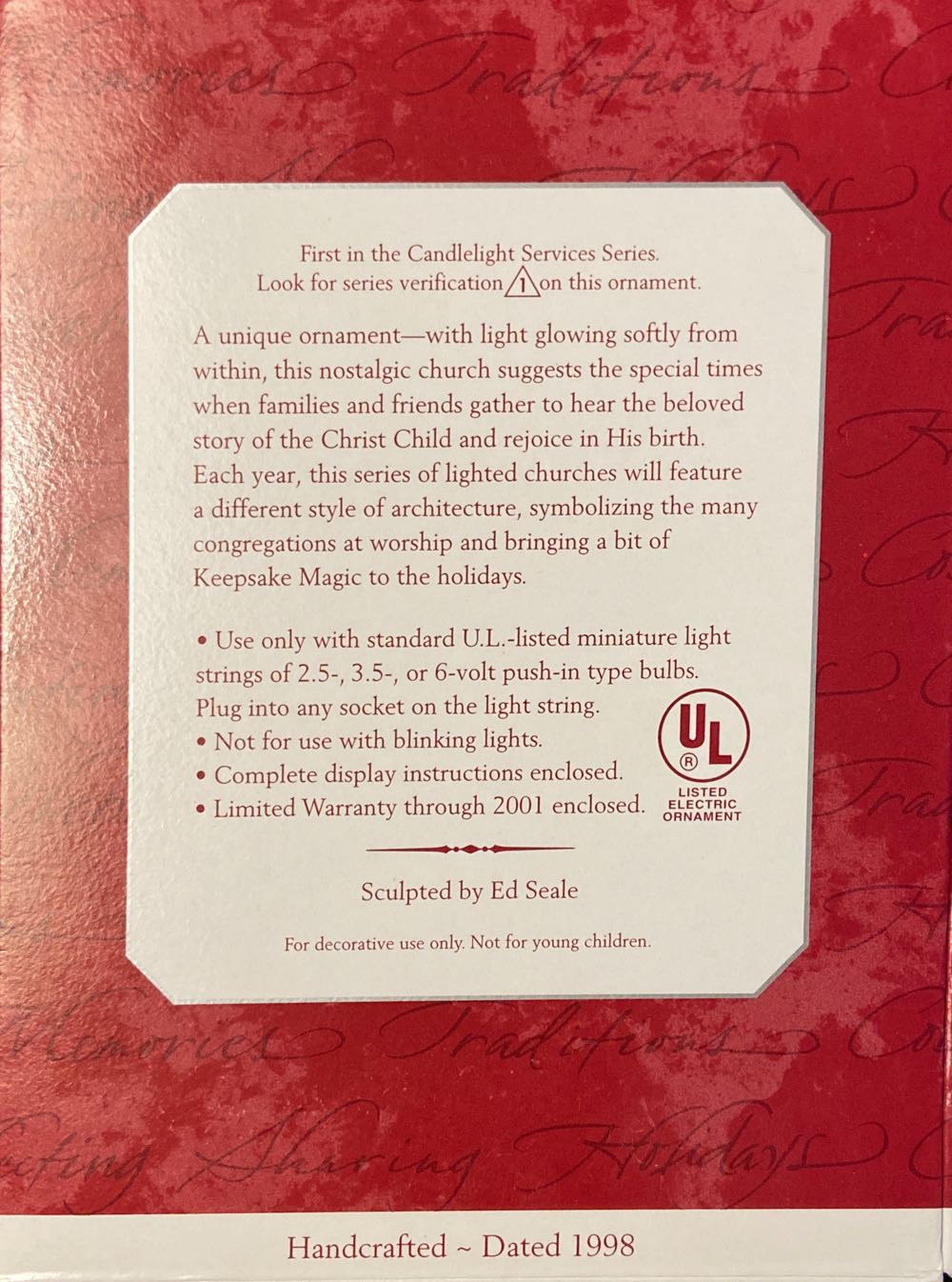 CS#1 - The Stone Church - Candlelight Services (Churches) ornament collectible [Barcode 015012436839] - Main Image 2