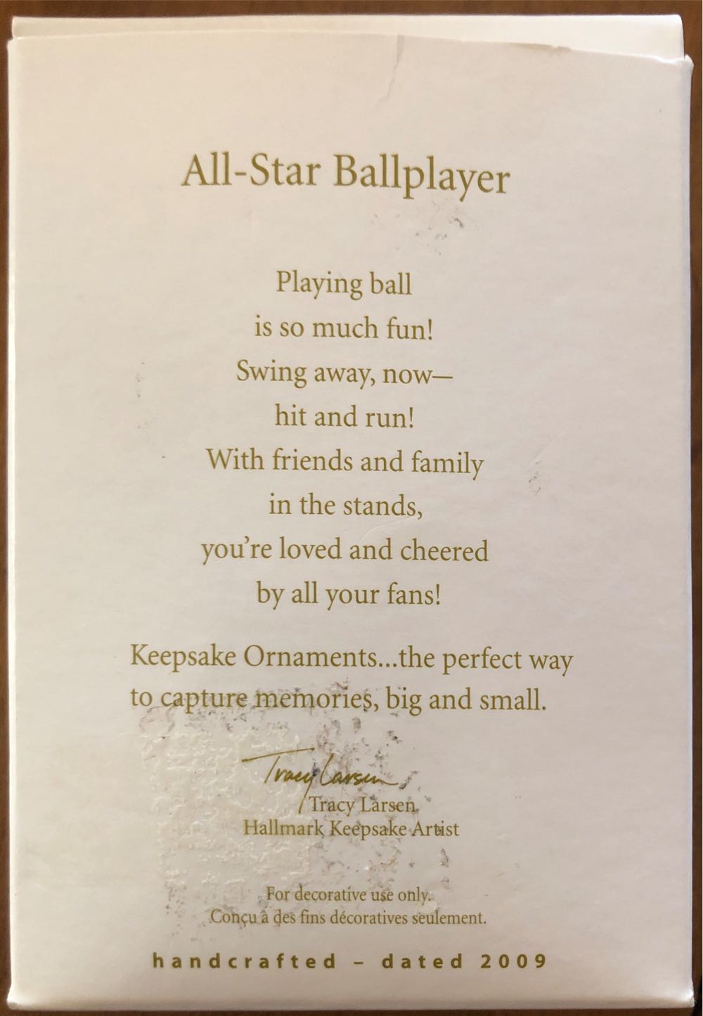 All-Star Ballplayer - Keepsake Ornament (Baseball) ornament collectible [Barcode 795902091231] - Main Image 4
