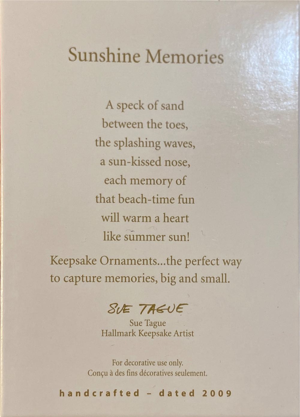 Sunshine Memories  (Beach) ornament collectible [Barcode 795902091255] - Main Image 2