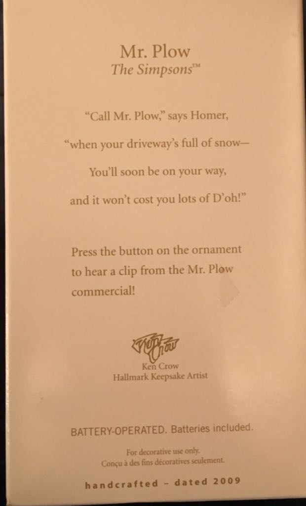 Simpsons: Mr. Plow - The Simpsons - The Simpsons (Simpsons) ornament collectible [Barcode 795902095123] - Main Image 2