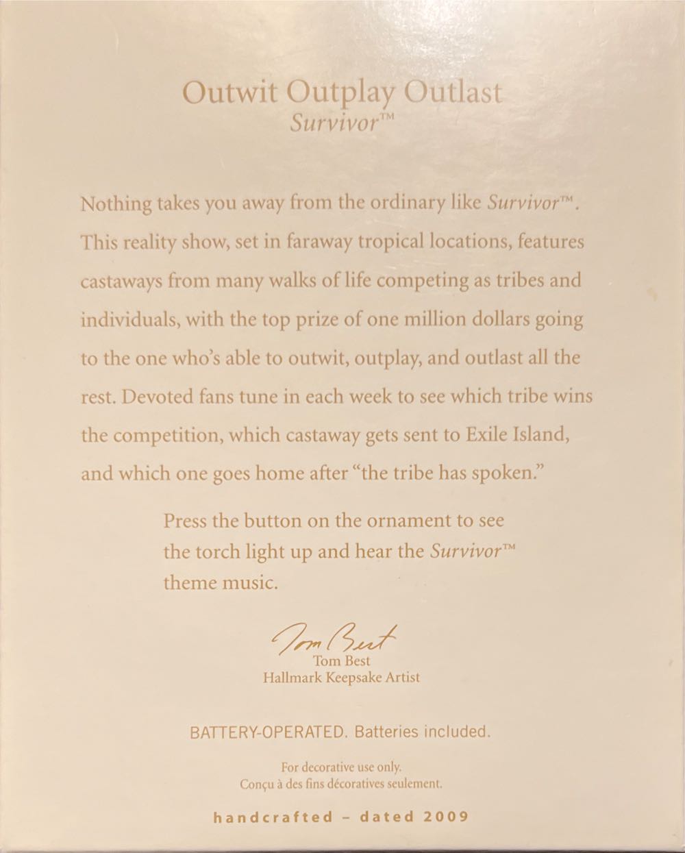 Outwit Outplay Outlast - Survivor (Movies & TV) ornament collectible [Barcode 795902096618] - Main Image 2