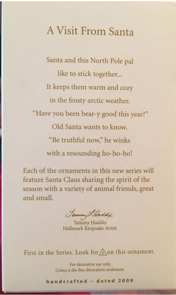 Hallmark A Visit From Santa With Polar Bear  - 1st In the Series (Santas) ornament collectible [Barcode 795902099442] - Main Image 2