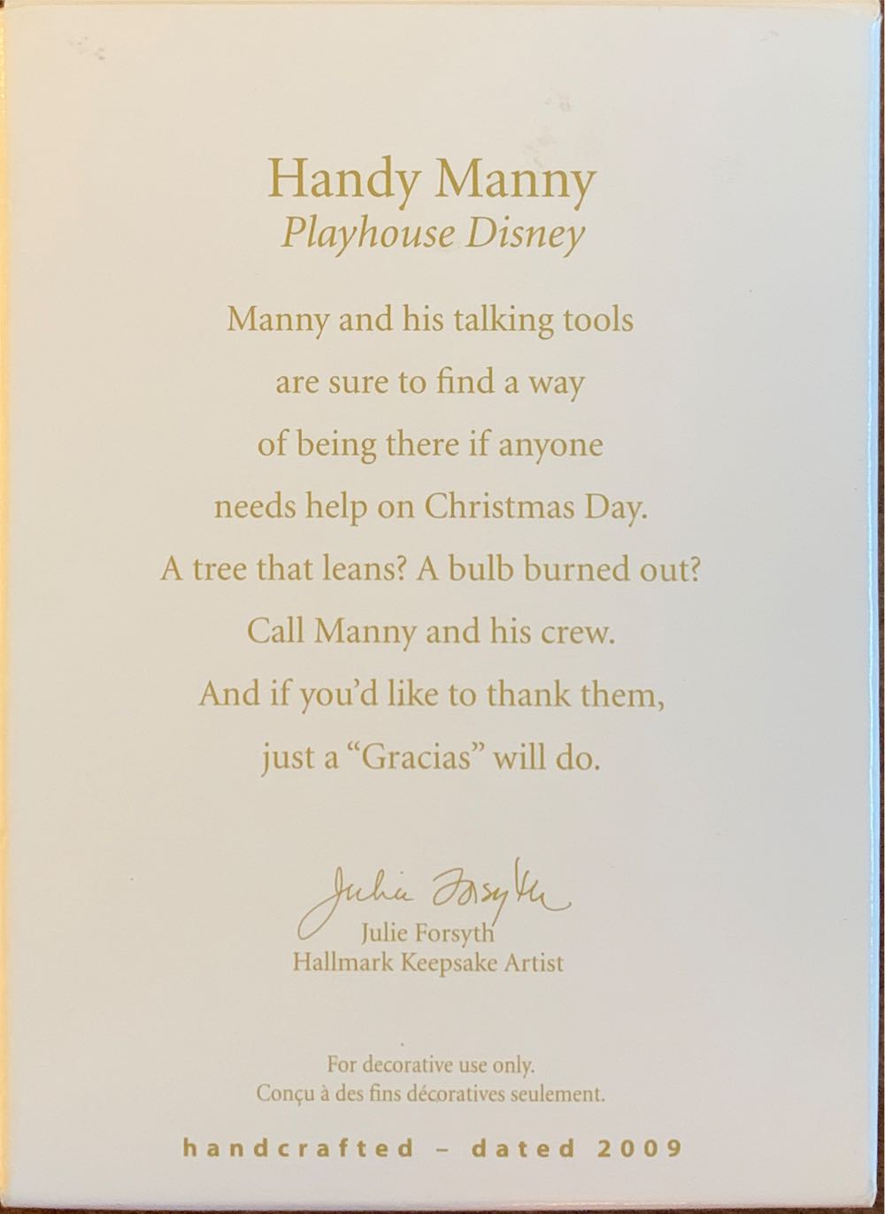 Handy Manny  (Playhouse Disney) ornament collectible [Barcode 795902099916] - Main Image 2