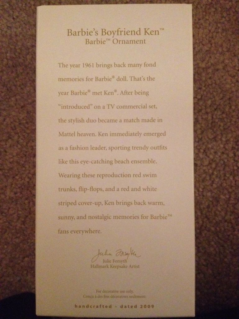 Barbie’s Boyfriend Ken - Barbie in Box (Barbie) ornament collectible [Barcode 795902109455] - Main Image 2