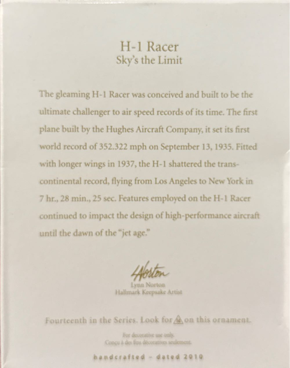 Hughes H-1 Racer - Sky’s The Limit (Aviation) ornament collectible [Barcode 795902133757] - Main Image 3