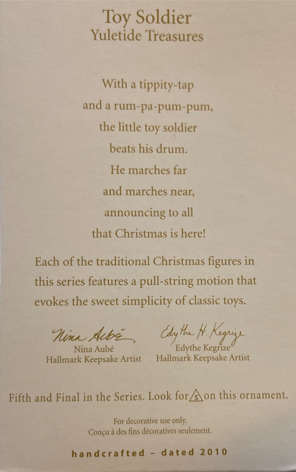 Toy Soldier  - 5th (Yuletide Treasures) ornament collectible [Barcode 795902133801] - Main Image 2