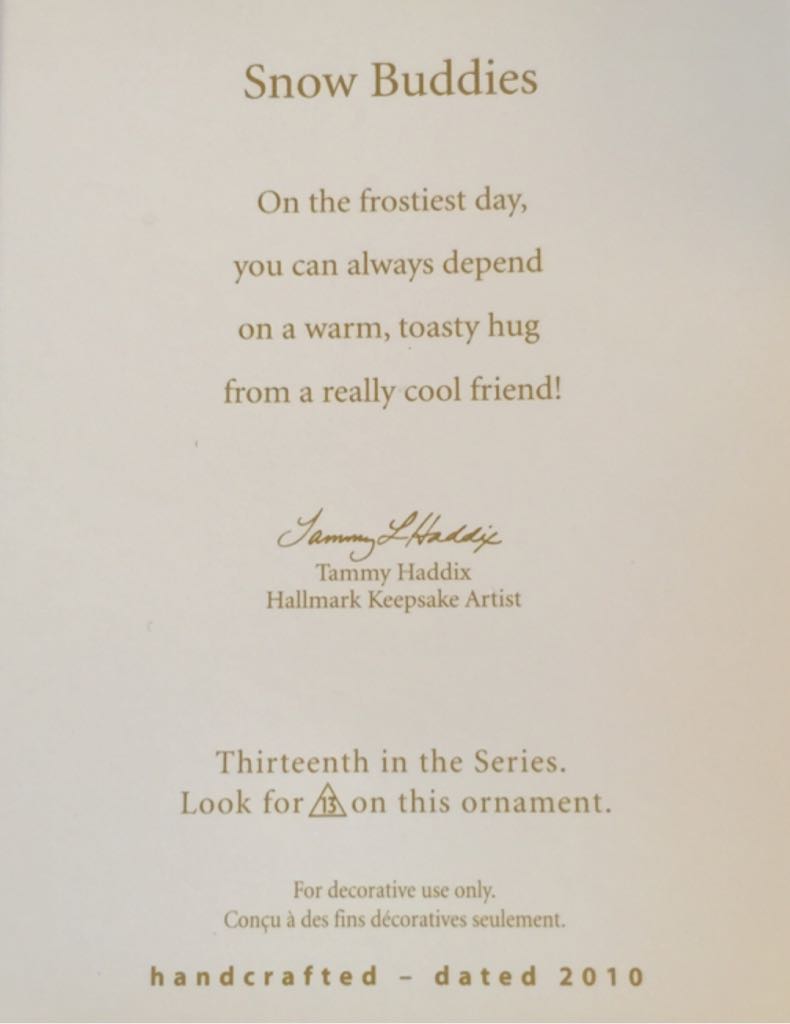 Snow Buddies 2010 - 13th (Snow Buddies) ornament collectible [Barcode 795902133887] - Main Image 2