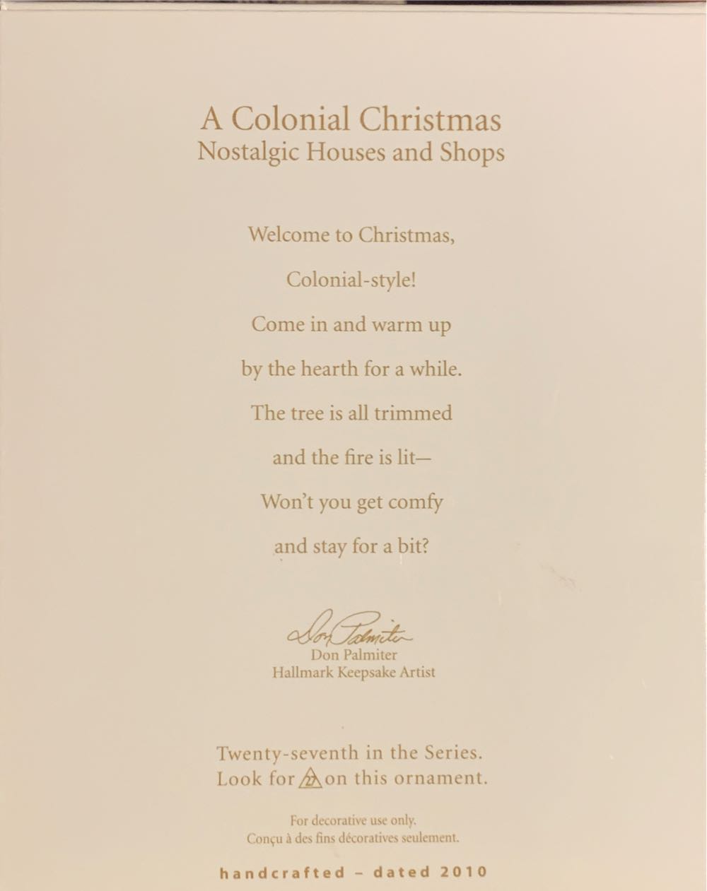 NH#27 - A Colonial Christmas - Nostalgic Houses & Shops (Nostalgic Houses & Shops) ornament collectible [Barcode 795902134044] - Main Image 2