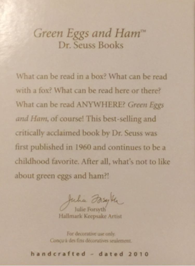 Dr. Suess:  Green Eggs And Ham - Dr. Seuss Books (Dr. Seuss) ornament collectible [Barcode 795902138516] - Main Image 2