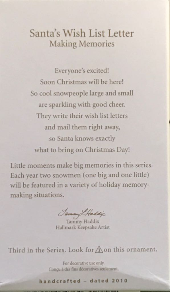 3rd Santa’s Wish List Letter - Making Memories (Series) ornament collectible [Barcode 795902138677] - Main Image 2