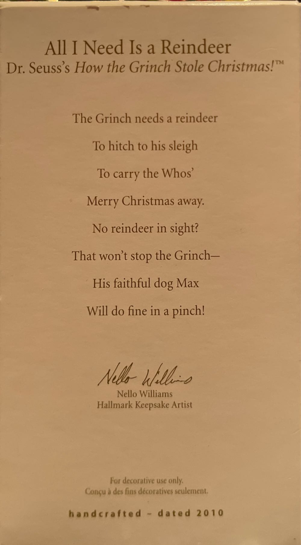 Grinch All I Need Is A Reindeer - Dr. Seuss’s How the Grinch Stole Christmas! (Dr. Seuss) ornament collectible [Barcode 795902139063] - Main Image 2