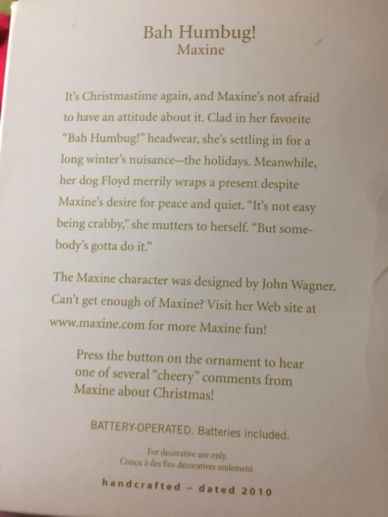 Maxine Bah Humbug! - Maxine (Maxine) ornament collectible [Barcode 795902139810] - Main Image 2