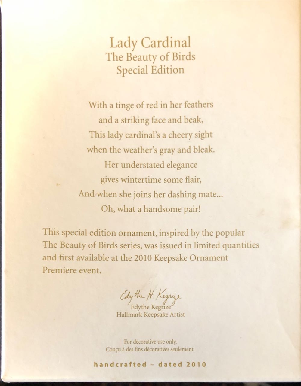 Beauty of Birds Lady Cardinal Limited Edition - Beauty Of Birds (Special Edition) ornament collectible [Barcode 795902140205] - Main Image 2