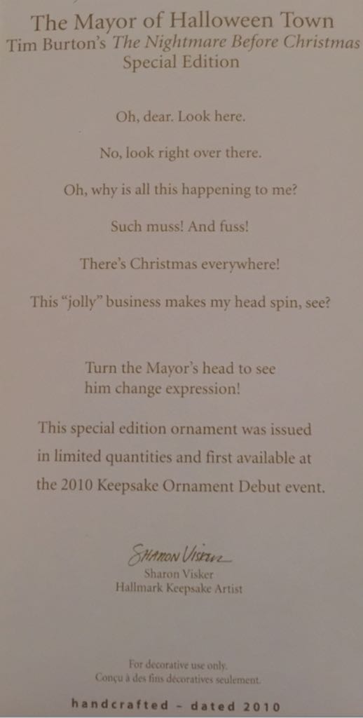 Nightmare Before Christmas 2010 The Mayor Of Halloween Town (Limited) - The Nightmare Before Christmas (Disney Tim Burton’s The Nightmare Before Christmas) ornament collectible [Barcode 795902140250] - Main Image 2