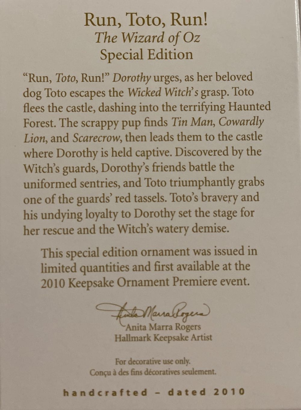 Run, Toto, Run! - The Wizard Of Oz (Limited Quantity) ornament collectible [Barcode 795902140267] - Main Image 2