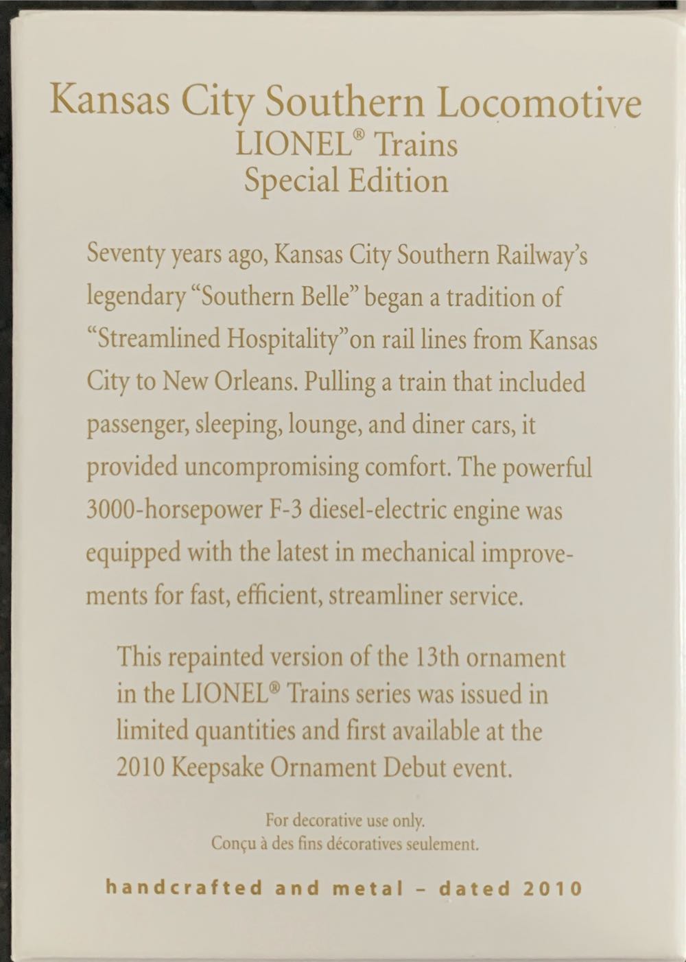 Kansas City Southern Locomotive - Lionel Trains (Limited Quantity) ornament collectible [Barcode 795902140274] - Main Image 2