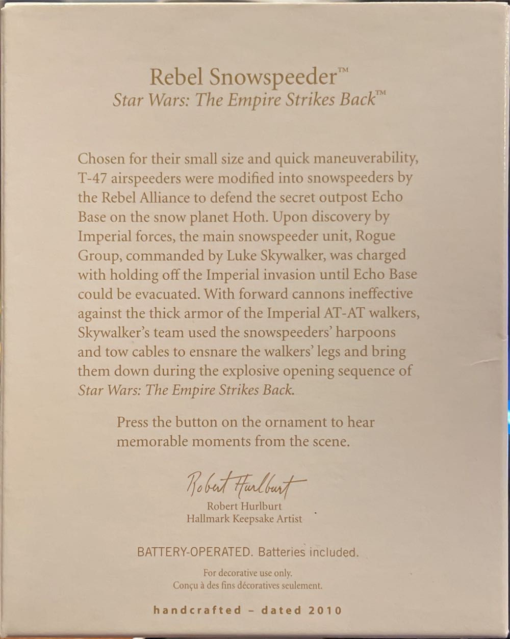 Star Wars:  Rebel Snowspeeder - Star Wars: The Empire Strikes Back (Star Wars) ornament collectible [Barcode 795902142186] - Main Image 2
