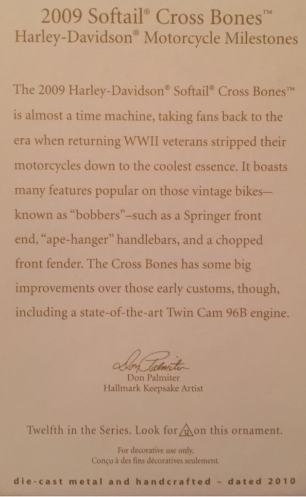12 - 2009 Softail Cross Bones - Harley-Davidson Motorcycle Milestones (Harley Davidson Motorcycles) ornament collectible [Barcode 795902145095] - Main Image 2