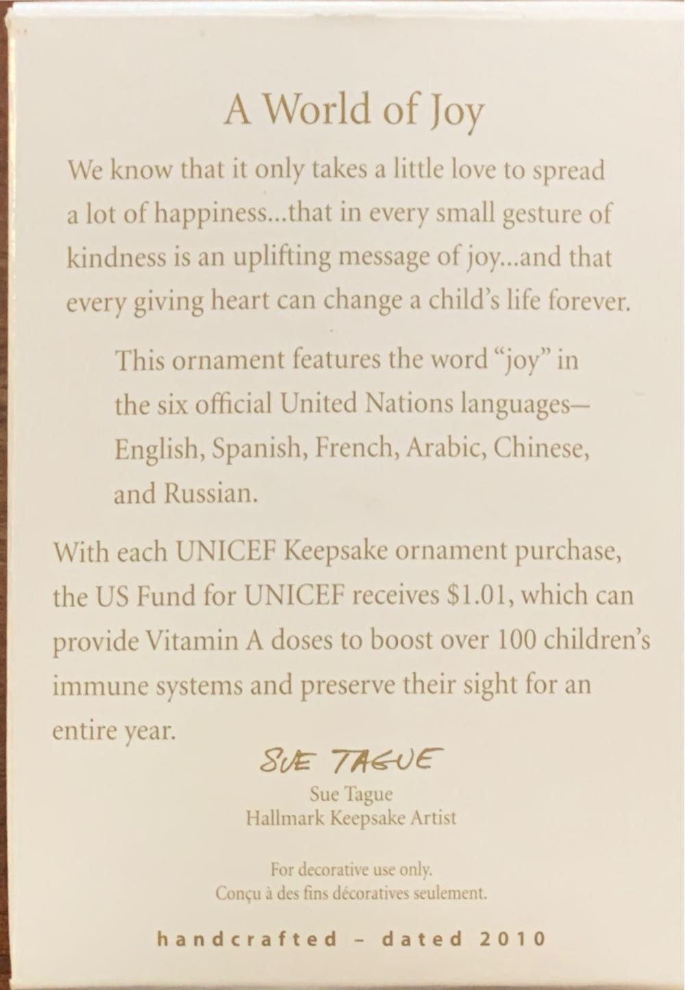 A World Of Joy - Unicef (Unicef) ornament collectible [Barcode 795902145248] - Main Image 2