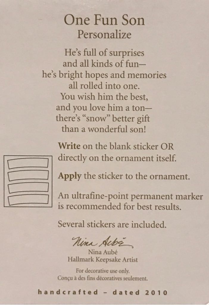 One Fun Son - Son (Son) ornament collectible [Barcode 795902145781] - Main Image 2
