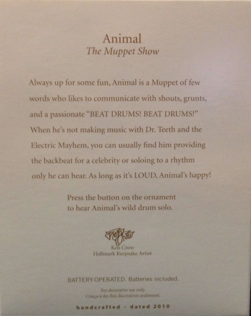 Muppets: The Muppet Show “Animal” Ornament - The Muppet Show (The Muppets) ornament collectible [Barcode 795902146900] - Main Image 2