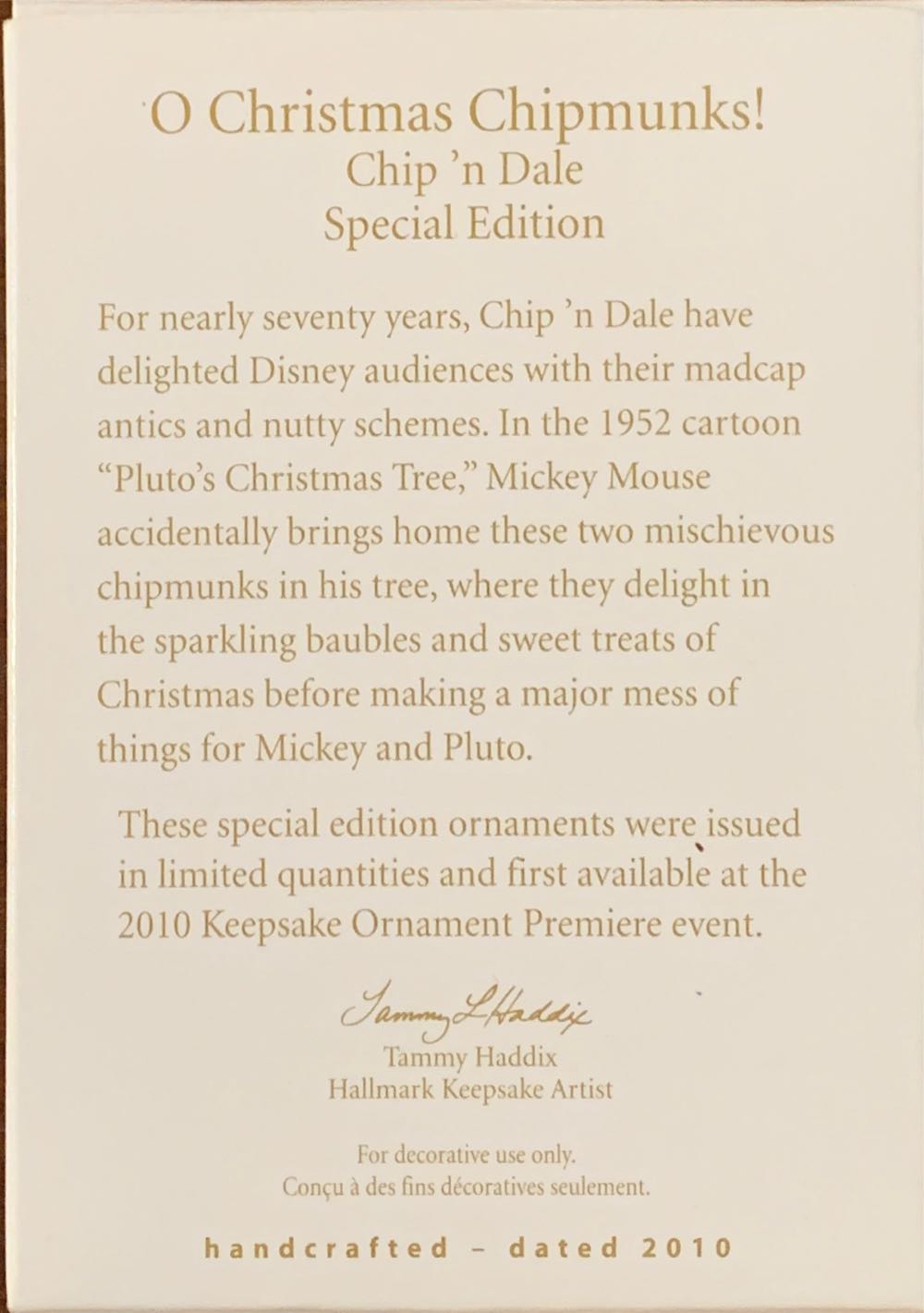 O Christmas Chipmunks! - Disney (Disney / Chip and Dale) ornament collectible [Barcode 795902155094] - Main Image 2