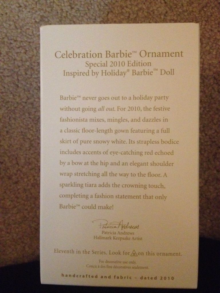 Barbie Celebration #11 2010 - Celebration Barbie Ornament Series (Holiday Barbie) ornament collectible [Barcode 795902163372] - Main Image 2