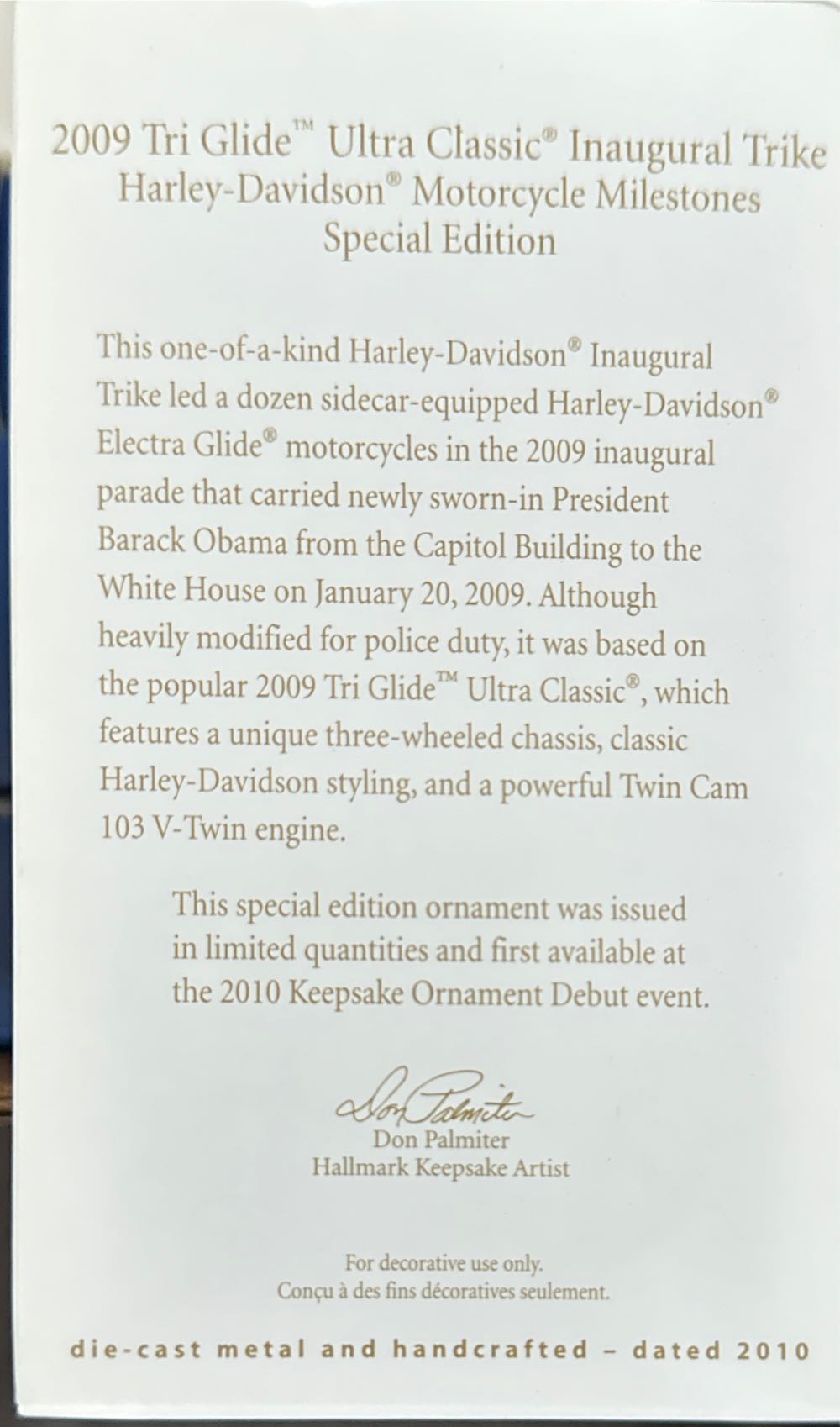 2009 Tri Glide Ultra Classic Inaugural Trike - Harley Davidson Motorcycle Milestones (Harley-Davidson) ornament collectible [Barcode 795902163396] - Main Image 2
