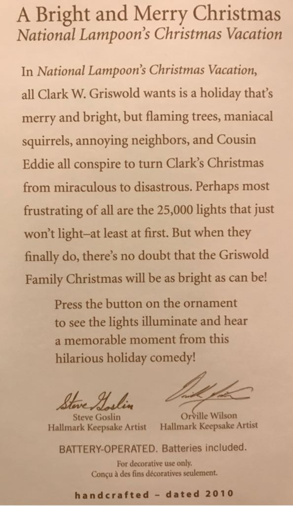 Christmas Vacation: A Bright And Merry Christmas 2010 Ornament - Christmas Vacation (Griswold Family Christmas) ornament collectible [Barcode 795902165840] - Main Image 2